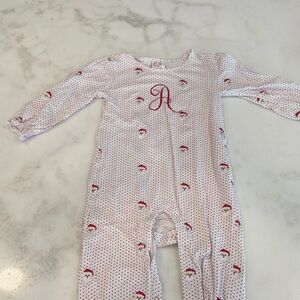 Cecil and Lou Christmas “A” monogram Polka Dot Kids One Piece pajamas